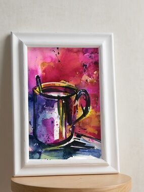 Original Coffee Cup Watercolor Painting, Kitchen Artwork - Coffee Dreams 7